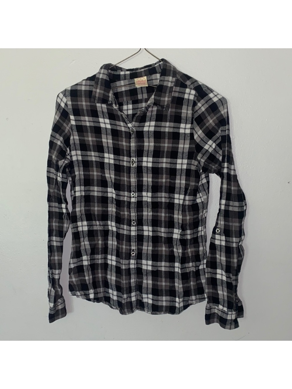 Girls Faded Glory XL 14-16 black white plaid button down Tote11